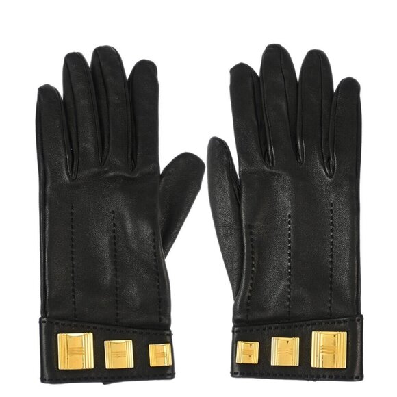 Hermes Black Leather Gloves #6 1/2 144499 - Picture 1 of 8